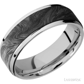 7 mm wide/Flat Grooved Edges/Cobalt Chrome band with one 5 mm Raised Centered inlay of Forged Carbon Fiber